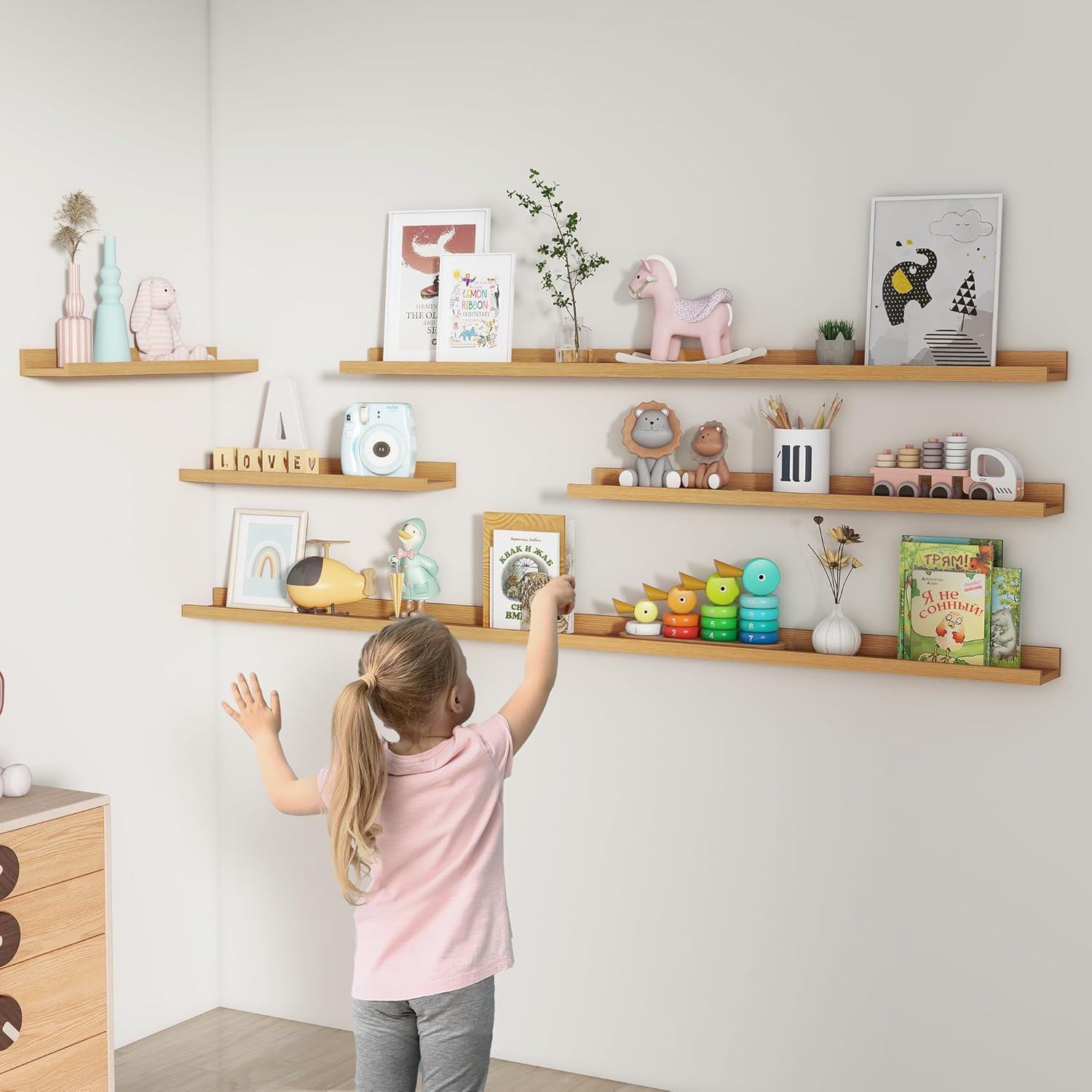 FLYJOE Floating Shelves Set of 2 48 Inch Natural Oak