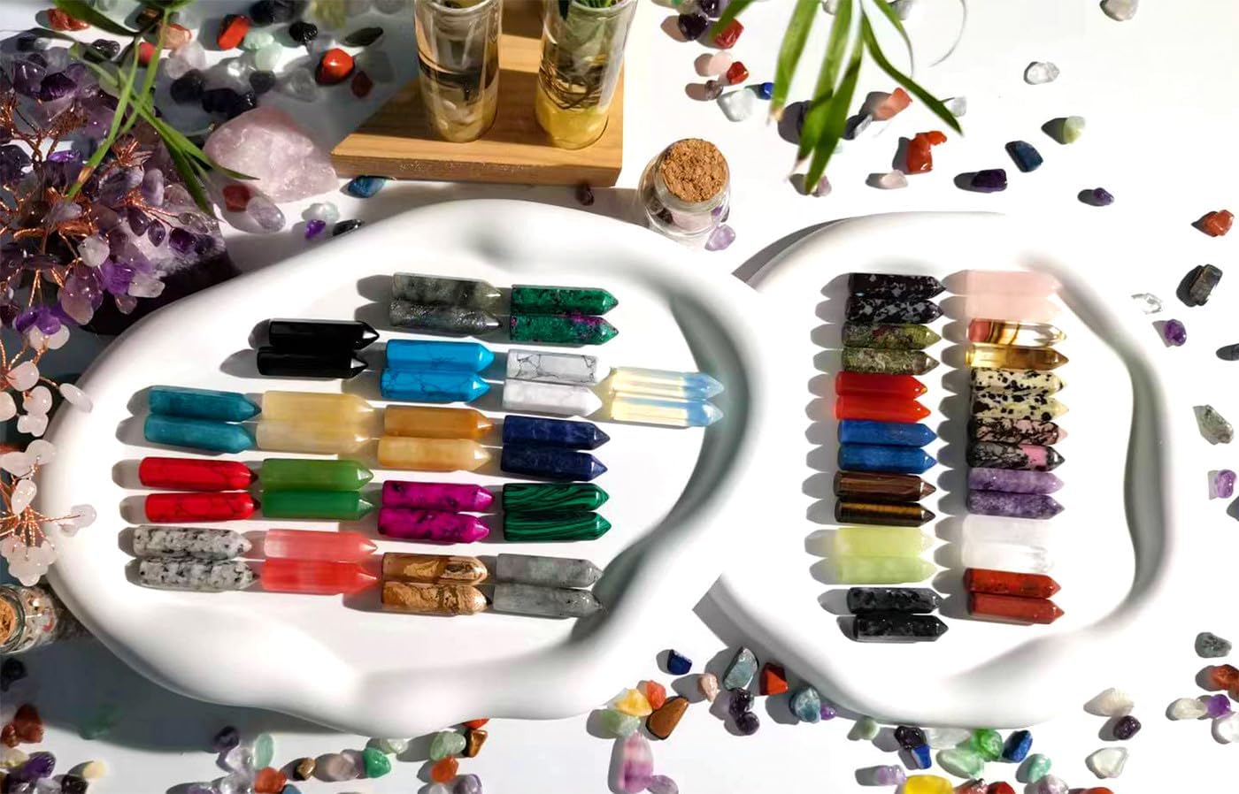Qinjiejie 64PCS Crystal Wands Stones Set