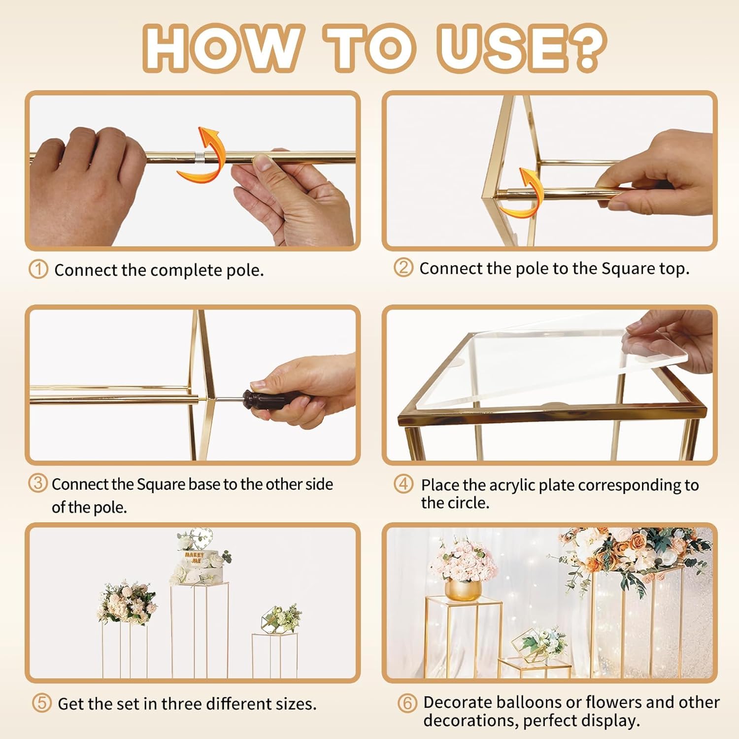 Kapaga 3pcs Gold Metal Plant Stand Display