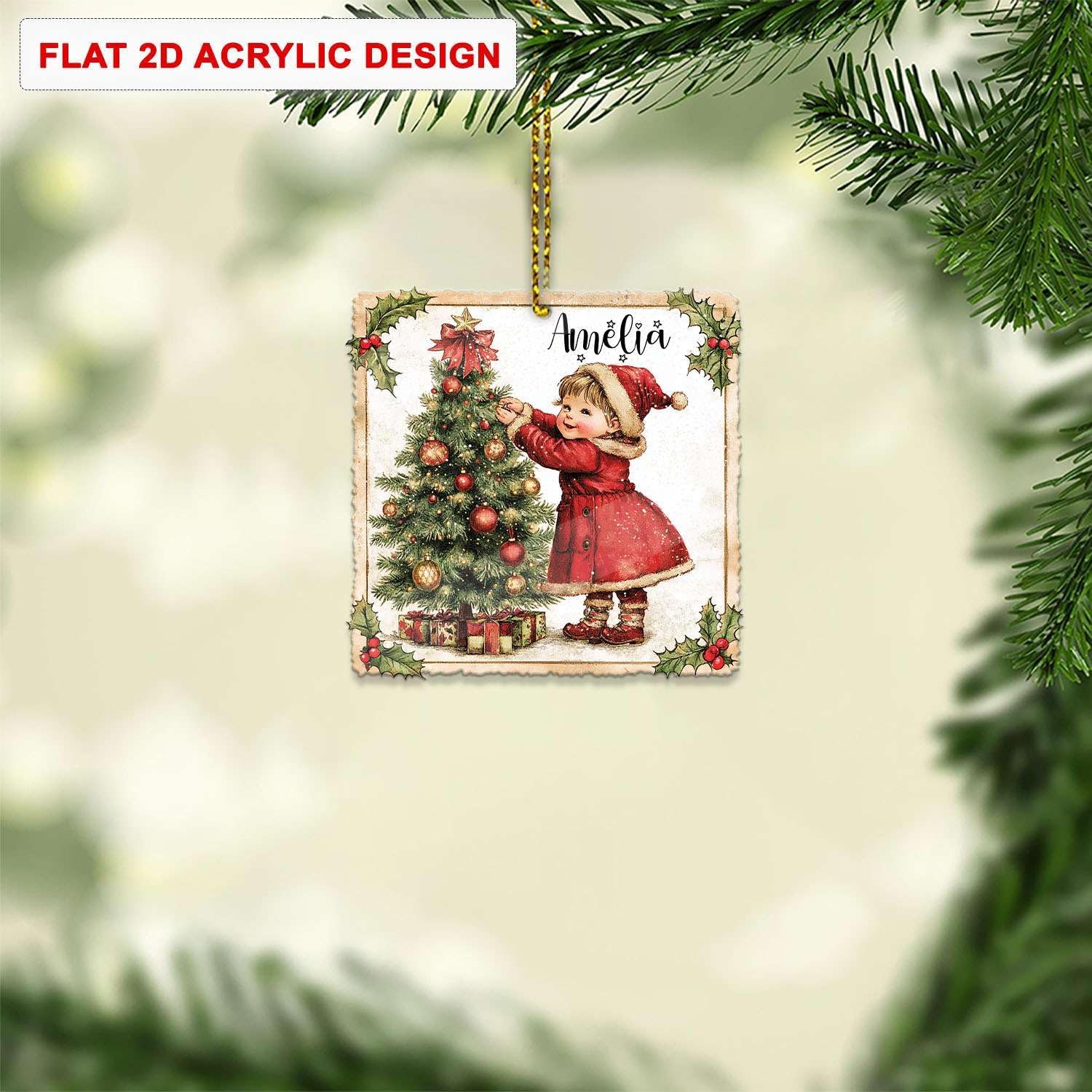 Personalized Name Christmas Tree Hanging Ornament for Girls