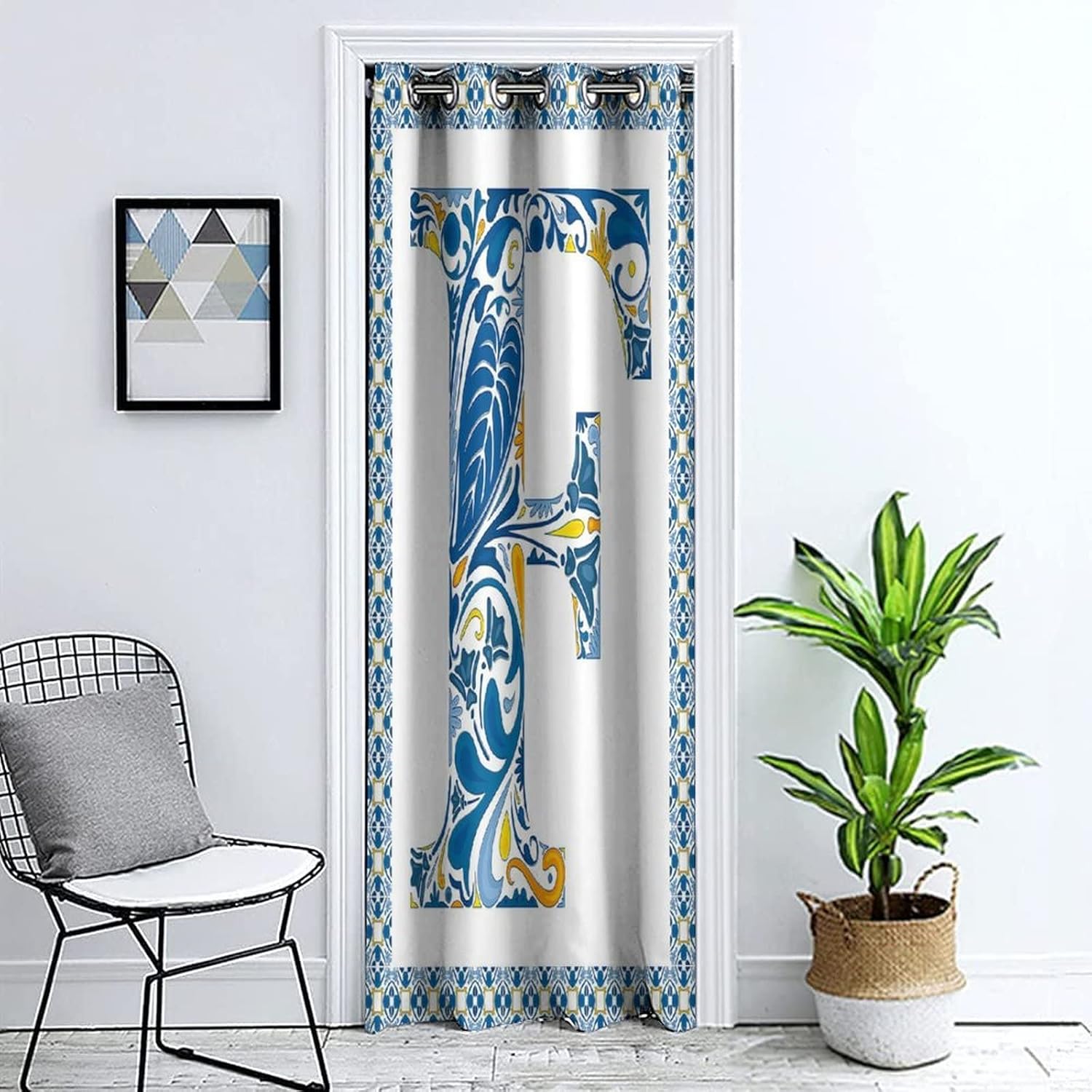 XISUNYA Privacy Door Curtain with Abstract Portuguese Print