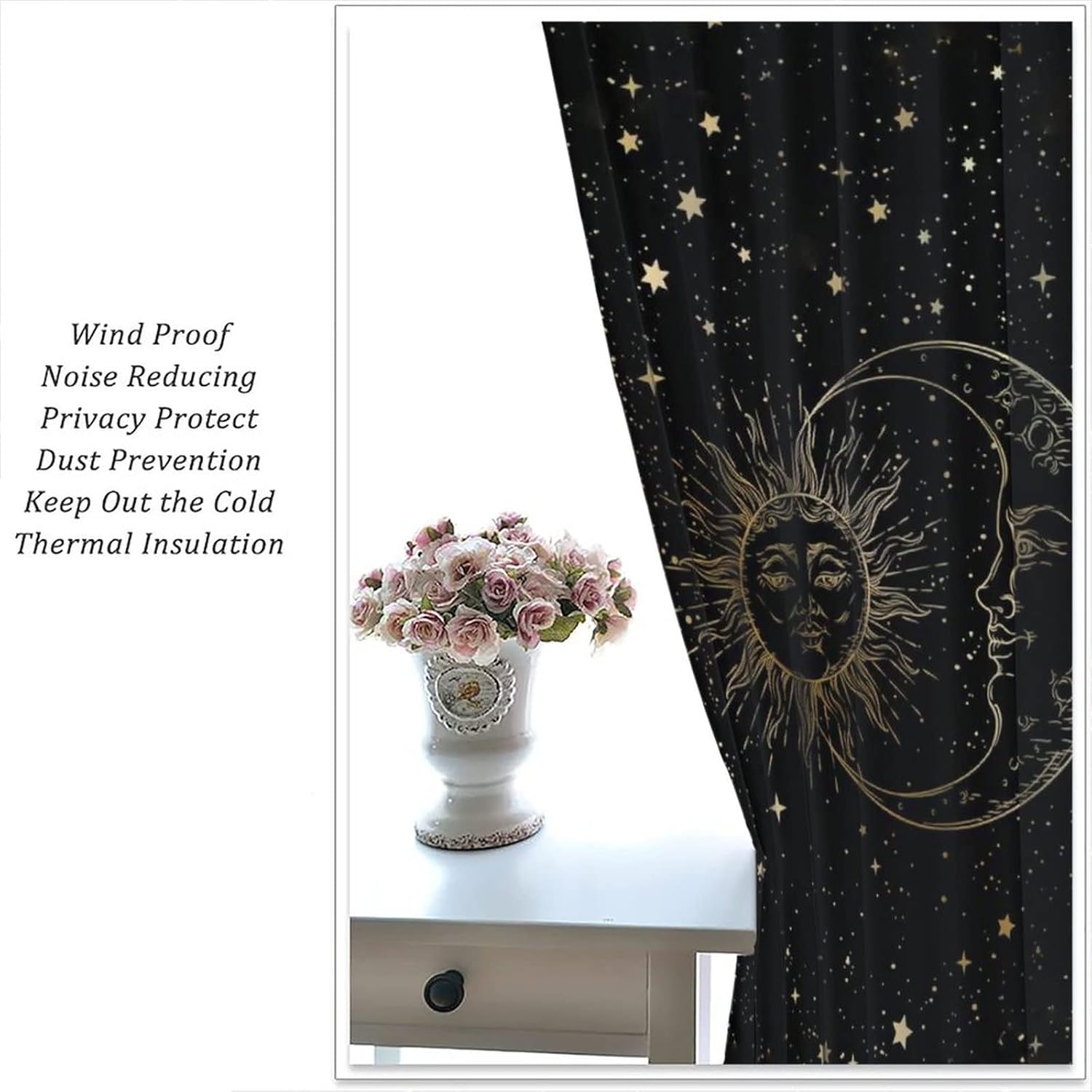NC Sun Moon Stars Art Curtain 42x45in