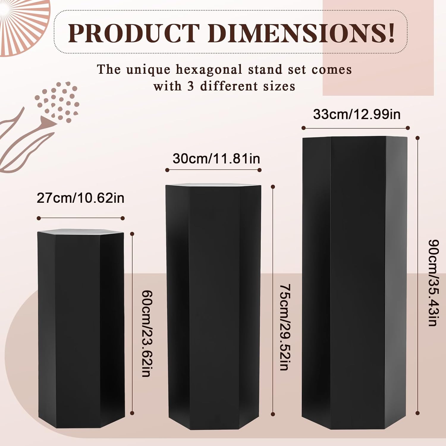 Yaocom 3 Pcs Matte Black Pedestal Stands for Display
