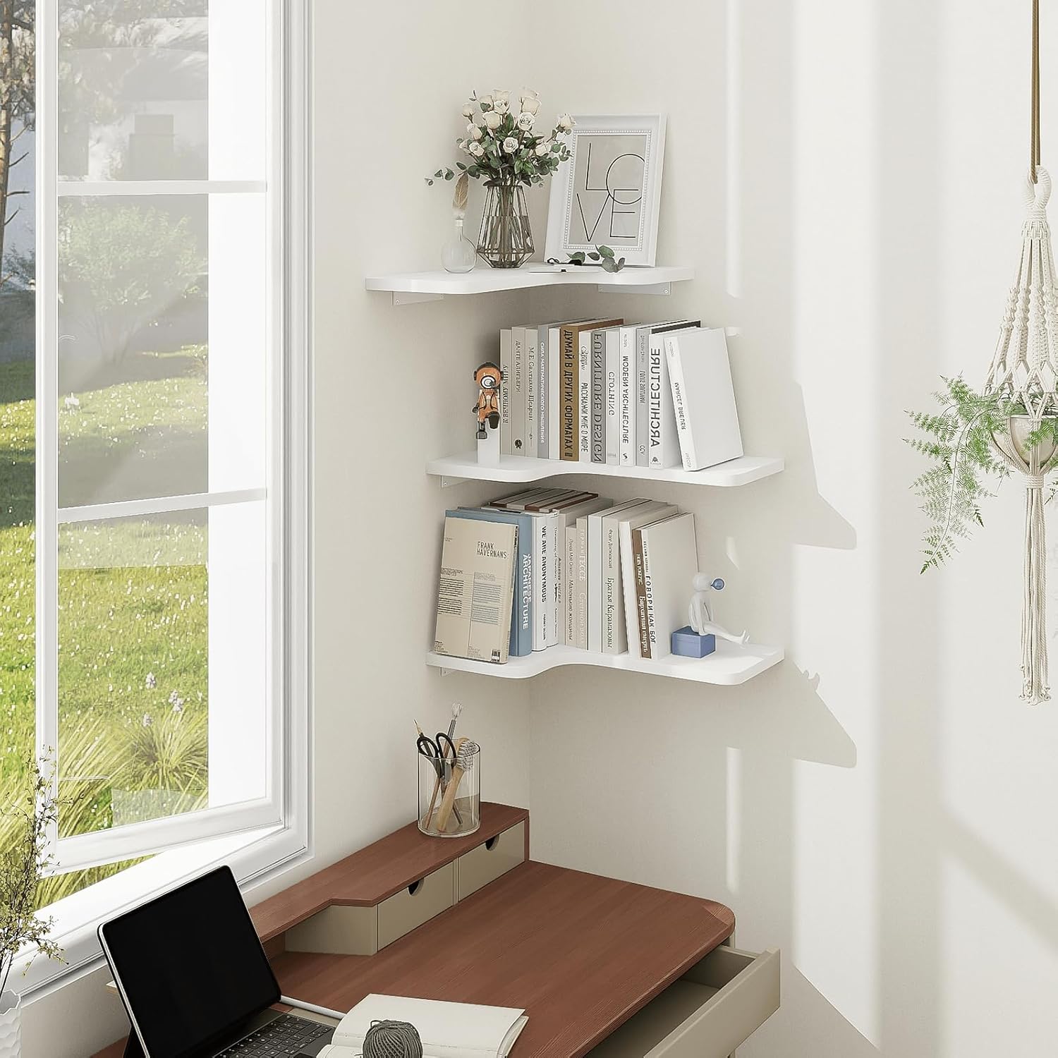 Homode Corner Floating Shelves Set of 3 White