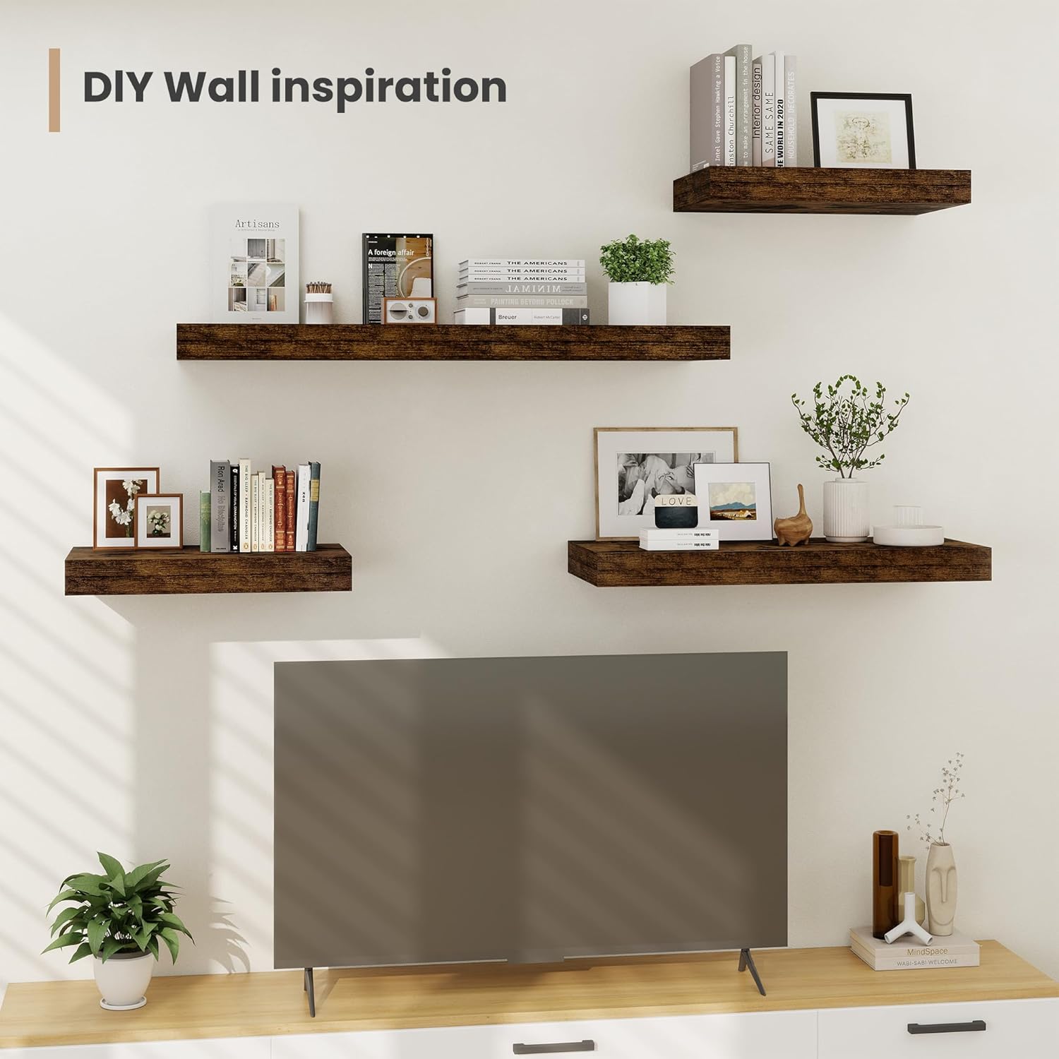 Heimlove 12 Deep Floating Shelves 2 Pack Rustic Brown