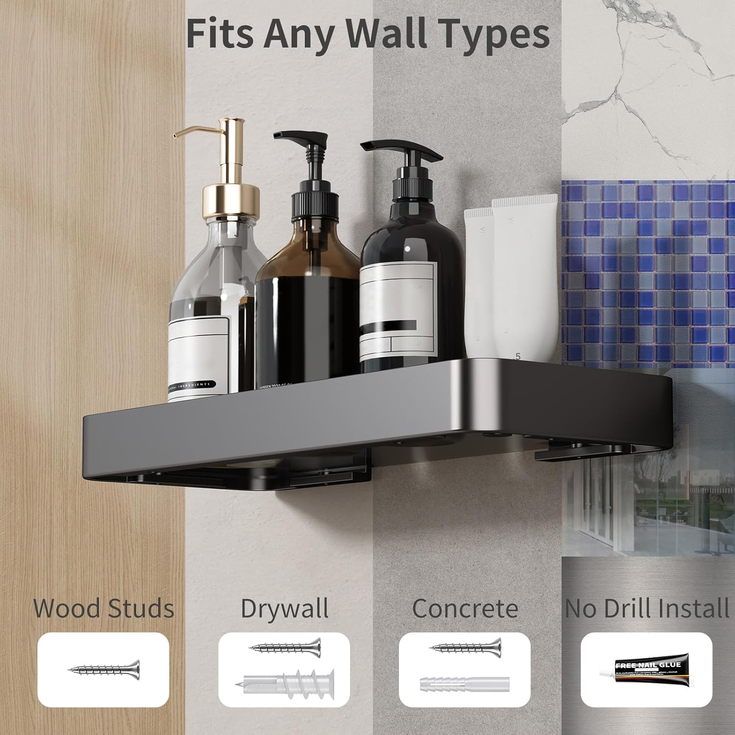 Danpoo 12 Inch Wall Shelf with Matte Black Aluminum Frame