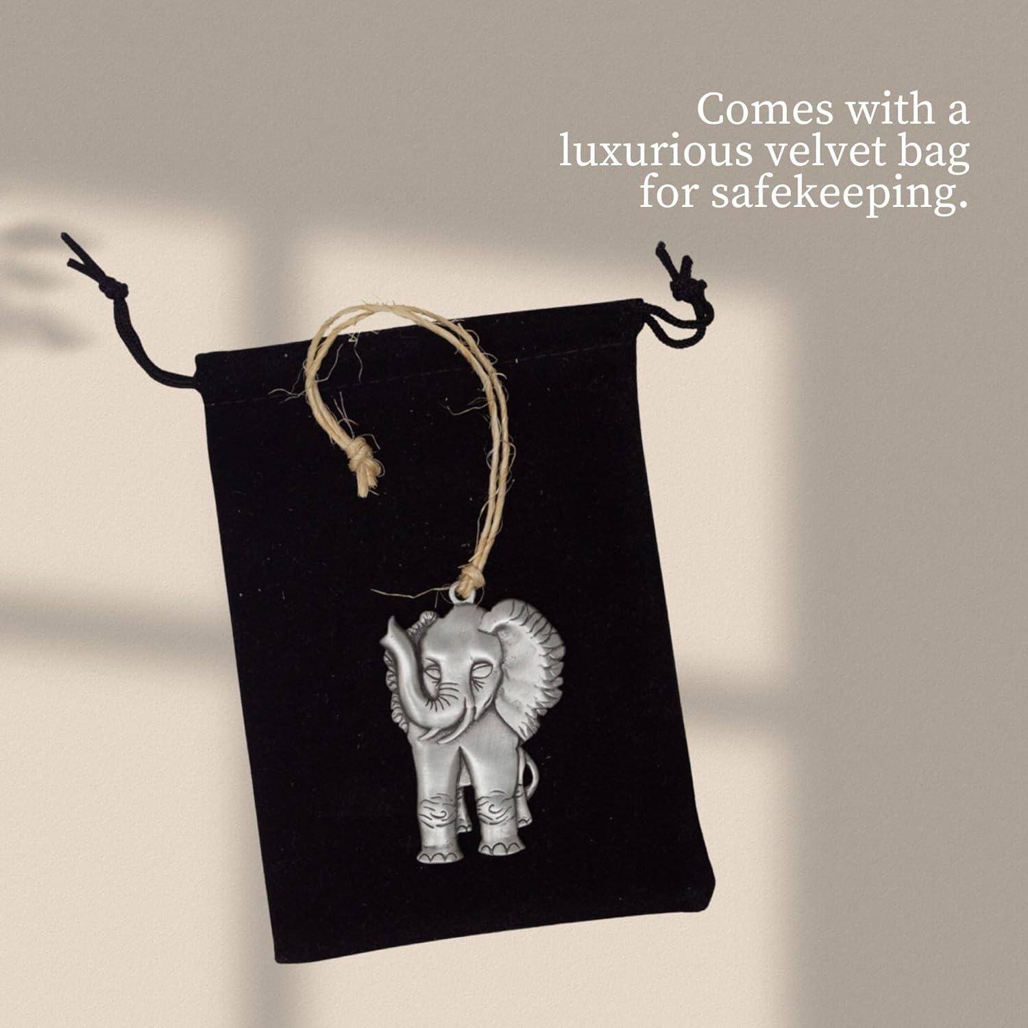 Happy Elephant Pewter Window Hanging Ornament with Satin Finish