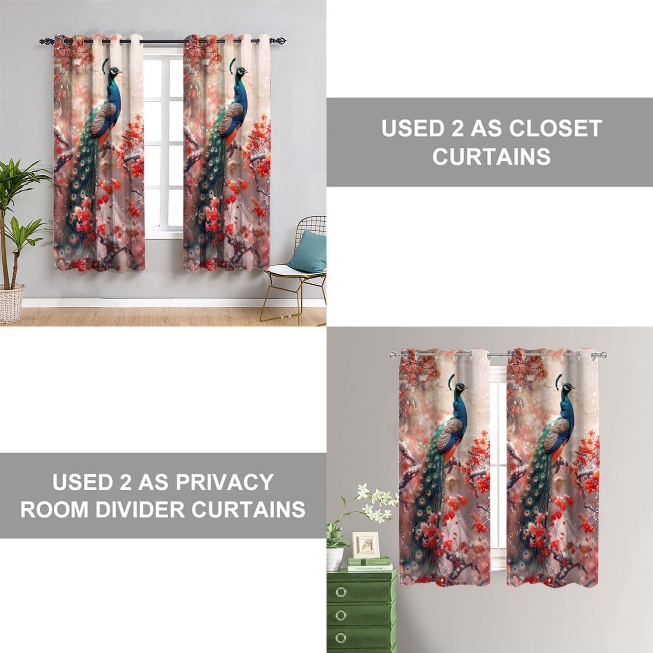 Beautiful Peacock Door Curtain 34x80 Inches 1 Panel