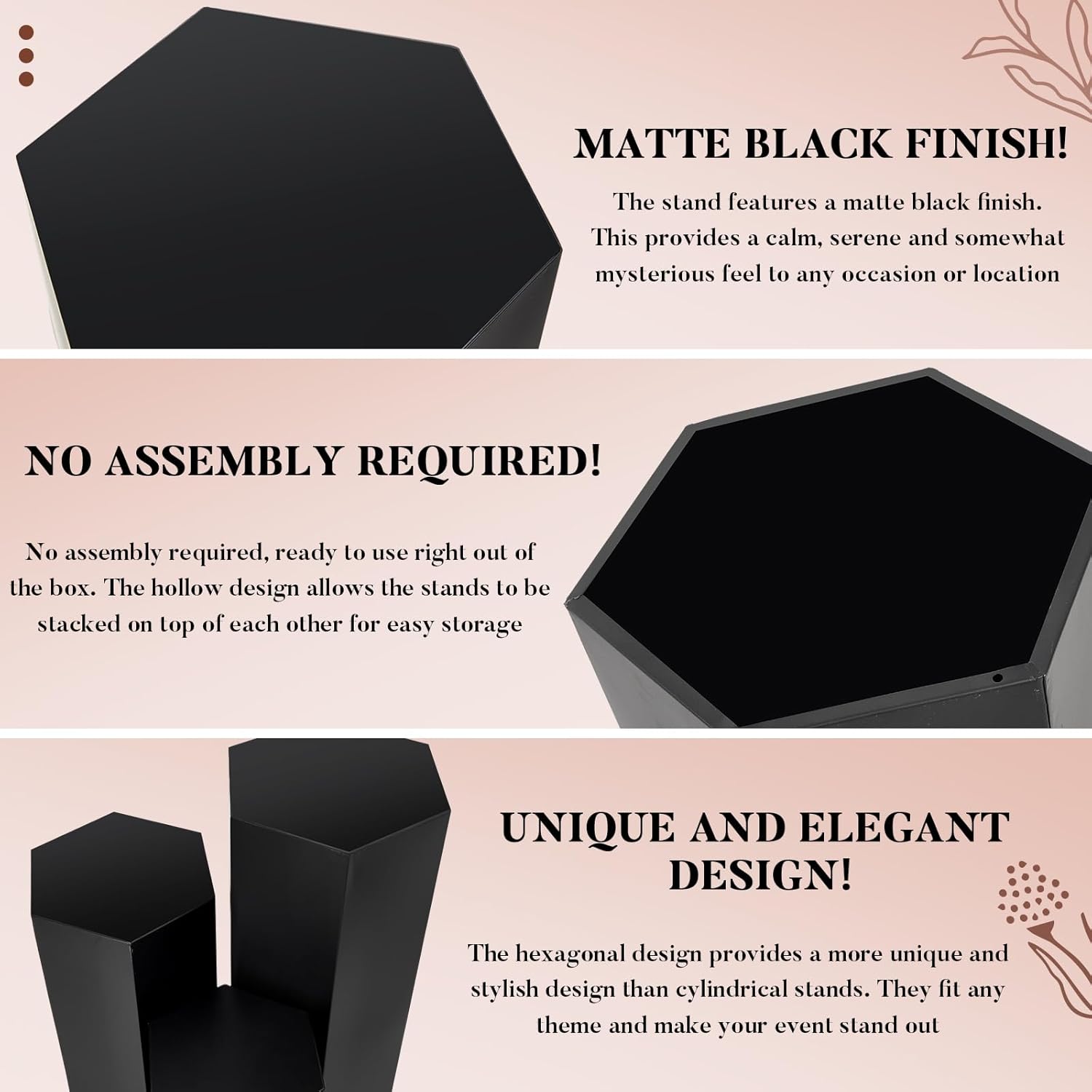 Yaocom 3 Pcs Matte Black Pedestal Stands for Display