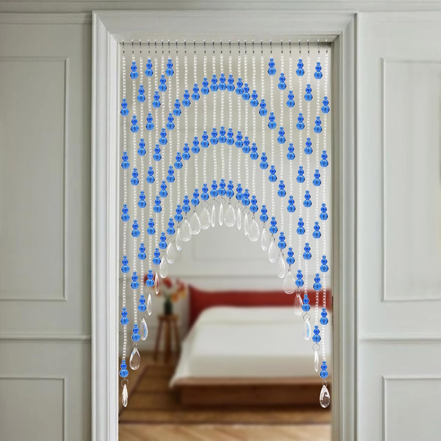 Blue Clear Arched Glass Beaded Curtain for Doorway and Windows