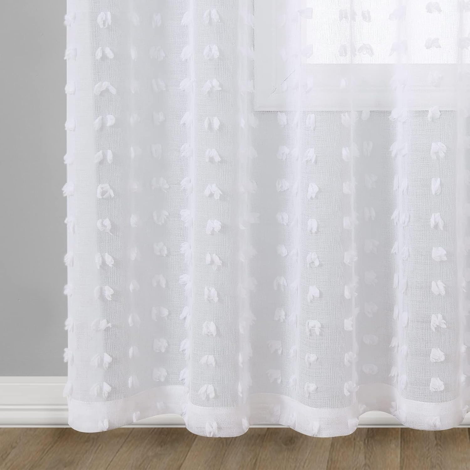 Guken White Pom Pom Curtains 63 Inches Long for Kids Bedroom