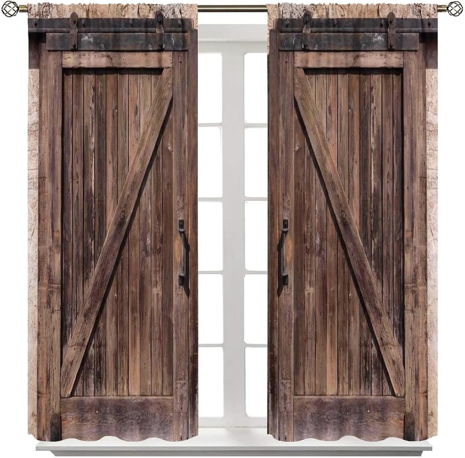 Rustic Barn Door Curtains 2 Panel Set 55x63in