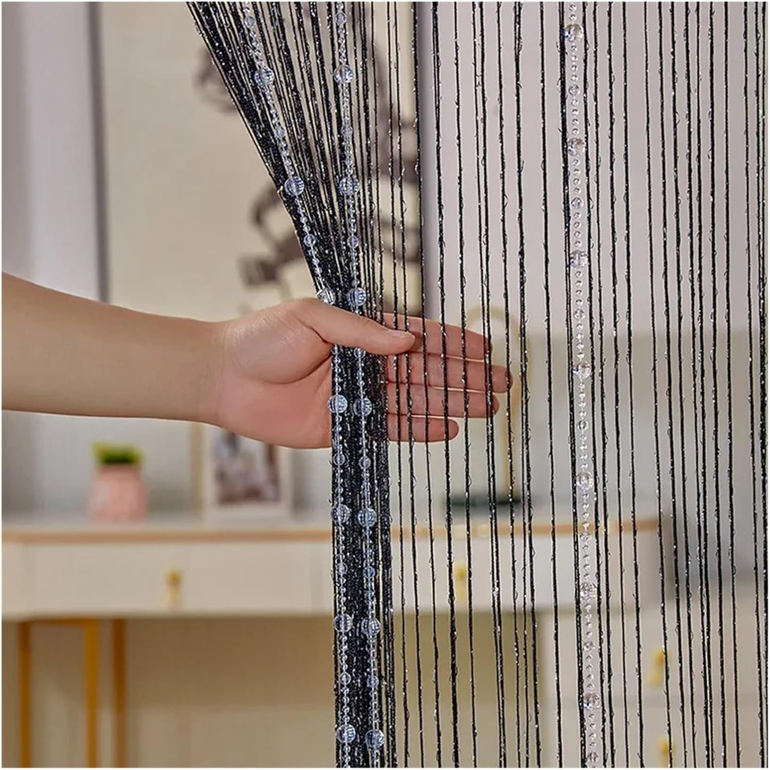 Black Beaded Curtain Door Divider 100x200cm