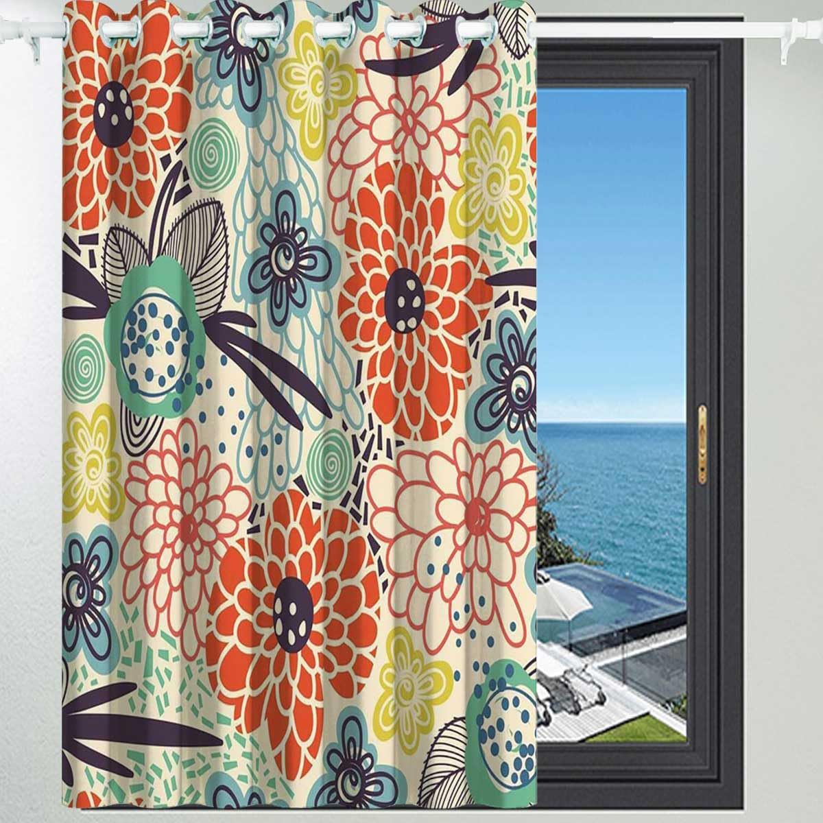 ZYMECH Blackout Curtains Boho Retro Floral 1 Panel