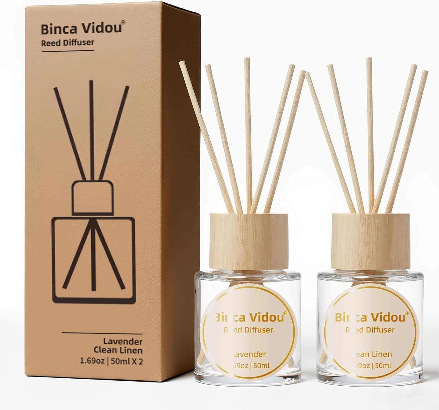 Binca Vidou Reed Diffuser Set Lavender Linen Natural Scent