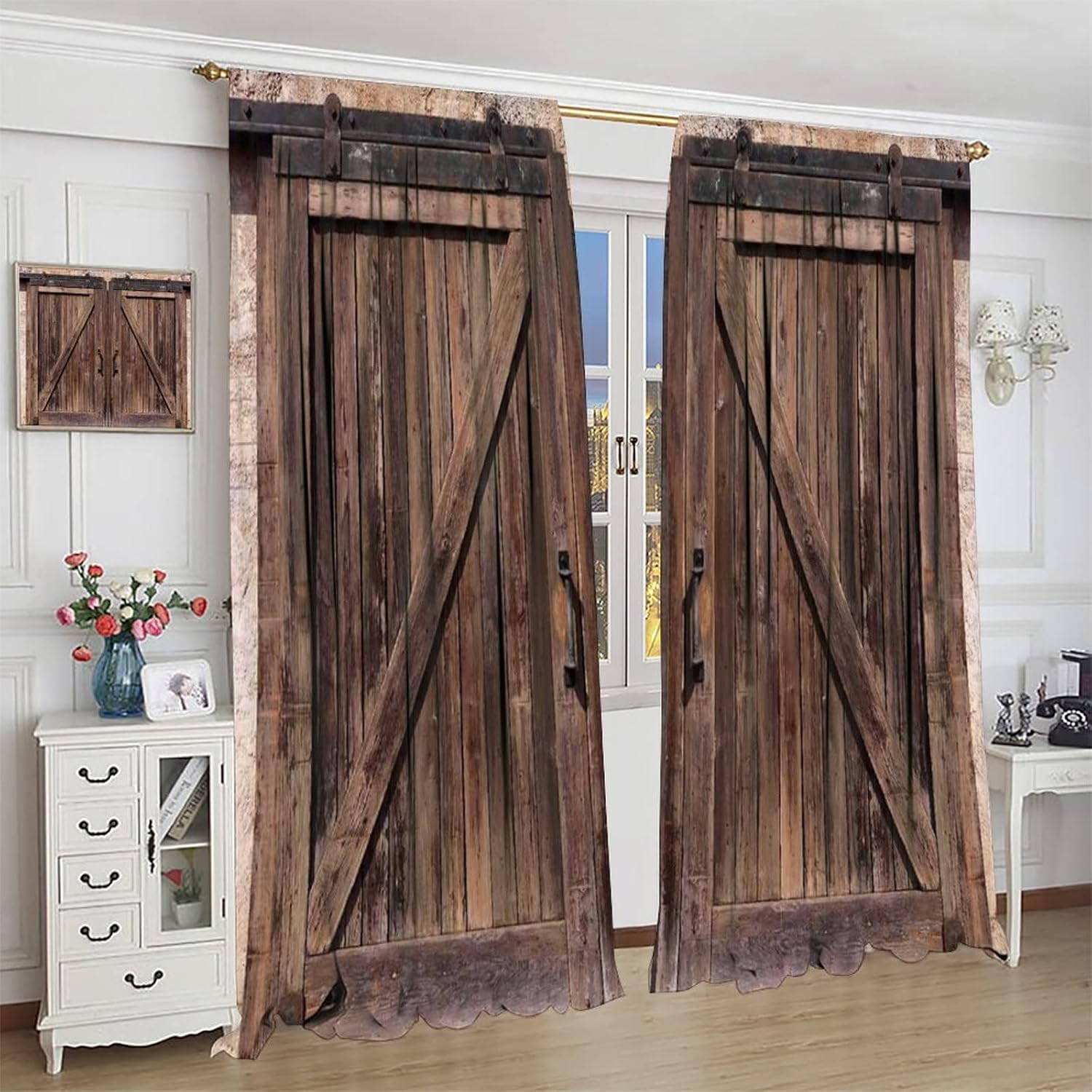 Rustic Barn Door Curtains 2 Panel Set 55x63in