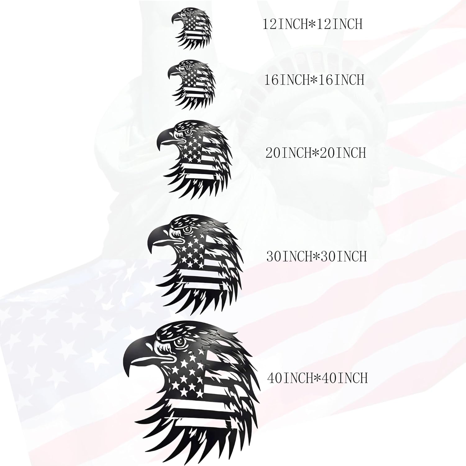 Patriotic Bald Eagle American Flag Metal Wall Art 16 Inch Hanging Sculpture