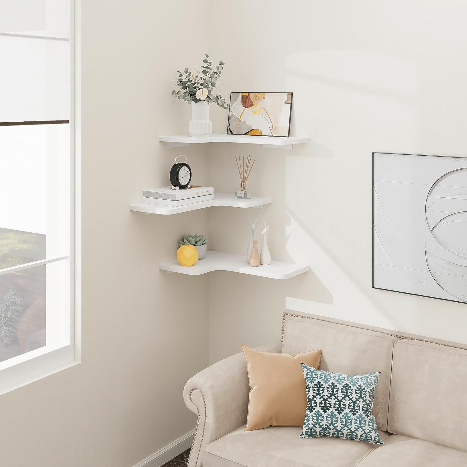 Homode Corner Floating Shelves Set of 3 White