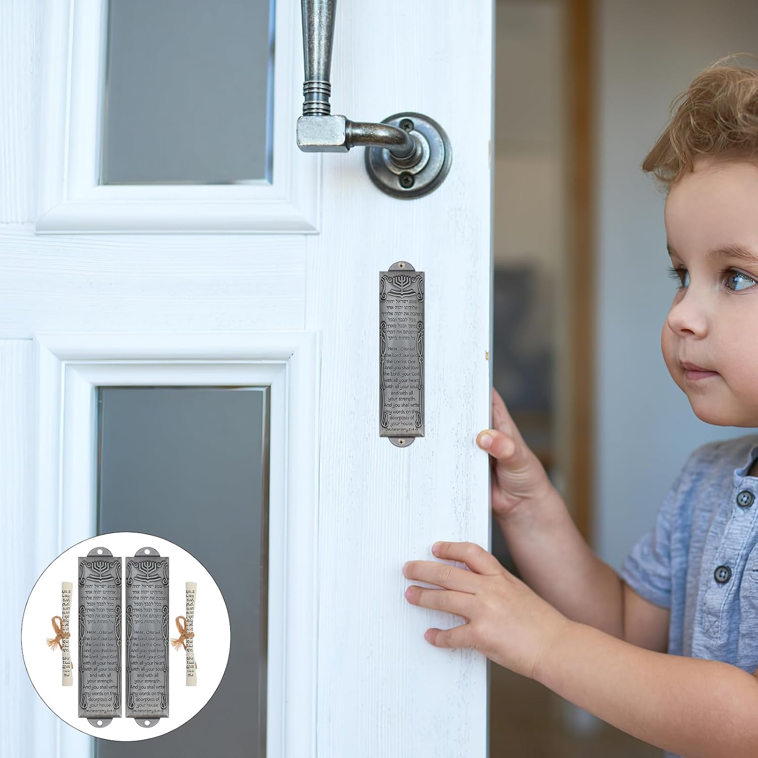 Homoyoyo Mezuzah Set for Door with Scroll