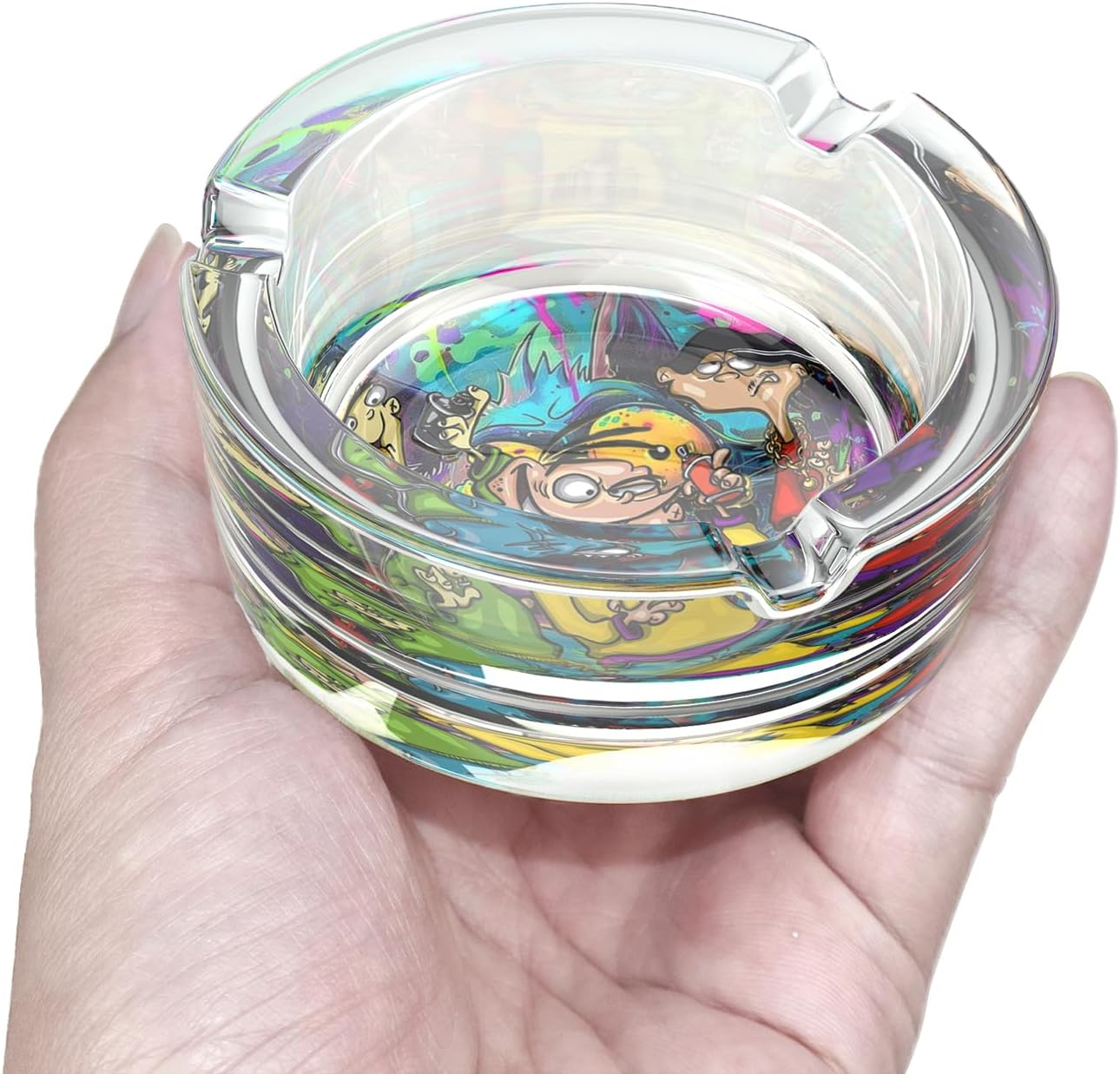 Cute Glass Ashtray with Cartoon Design Yellow