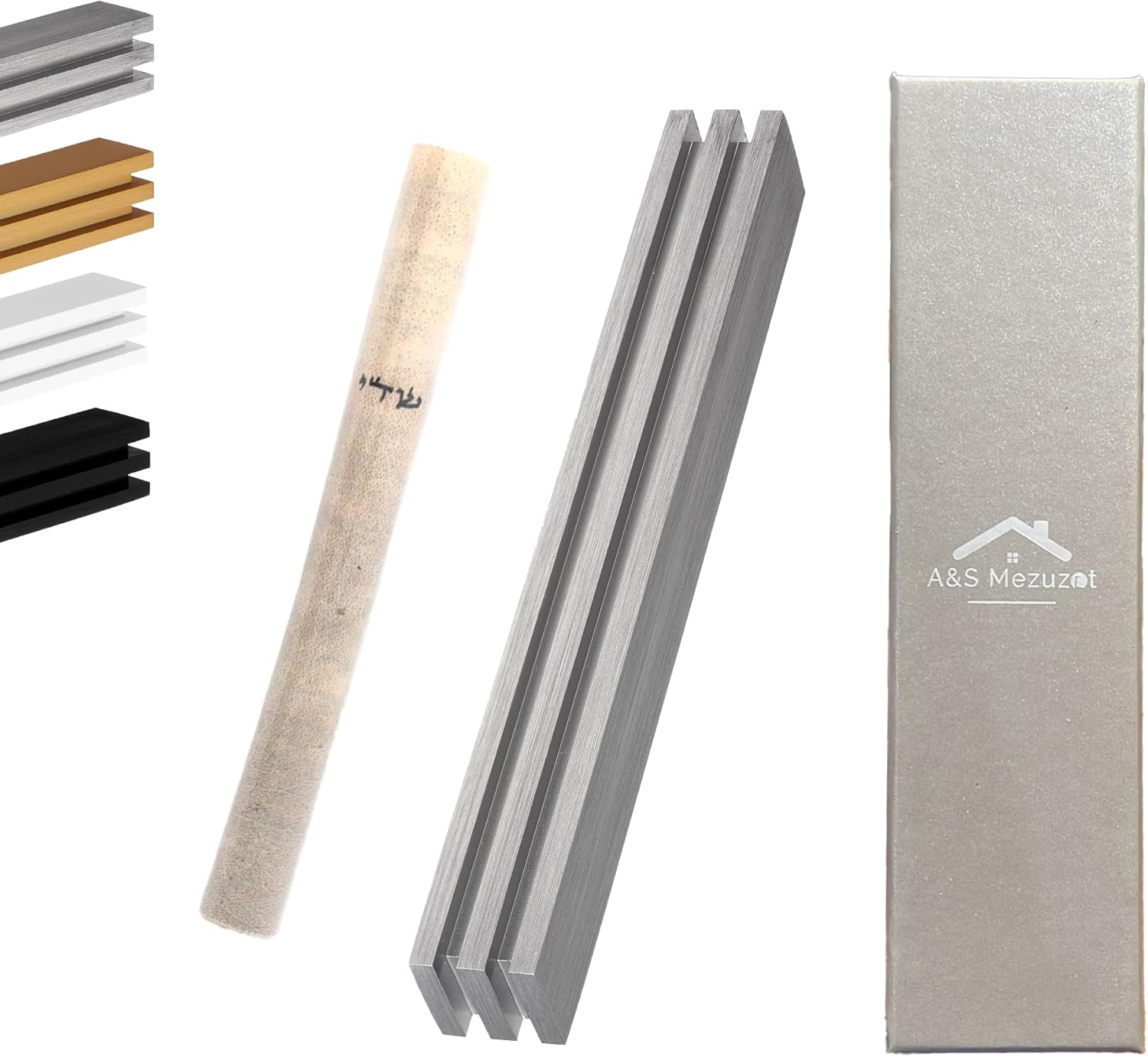 AS Aluminum Mezuzah Case with Scroll - Adi Sidler Design - Silver 6 Inches
