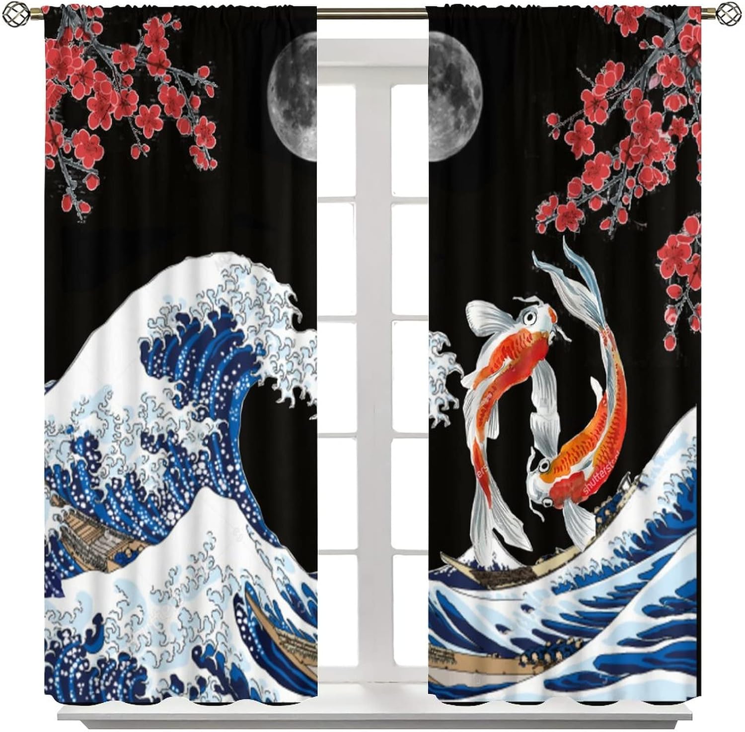 Fantasy Yin Yang Koi Fish Window Curtains 55x63in Blackout