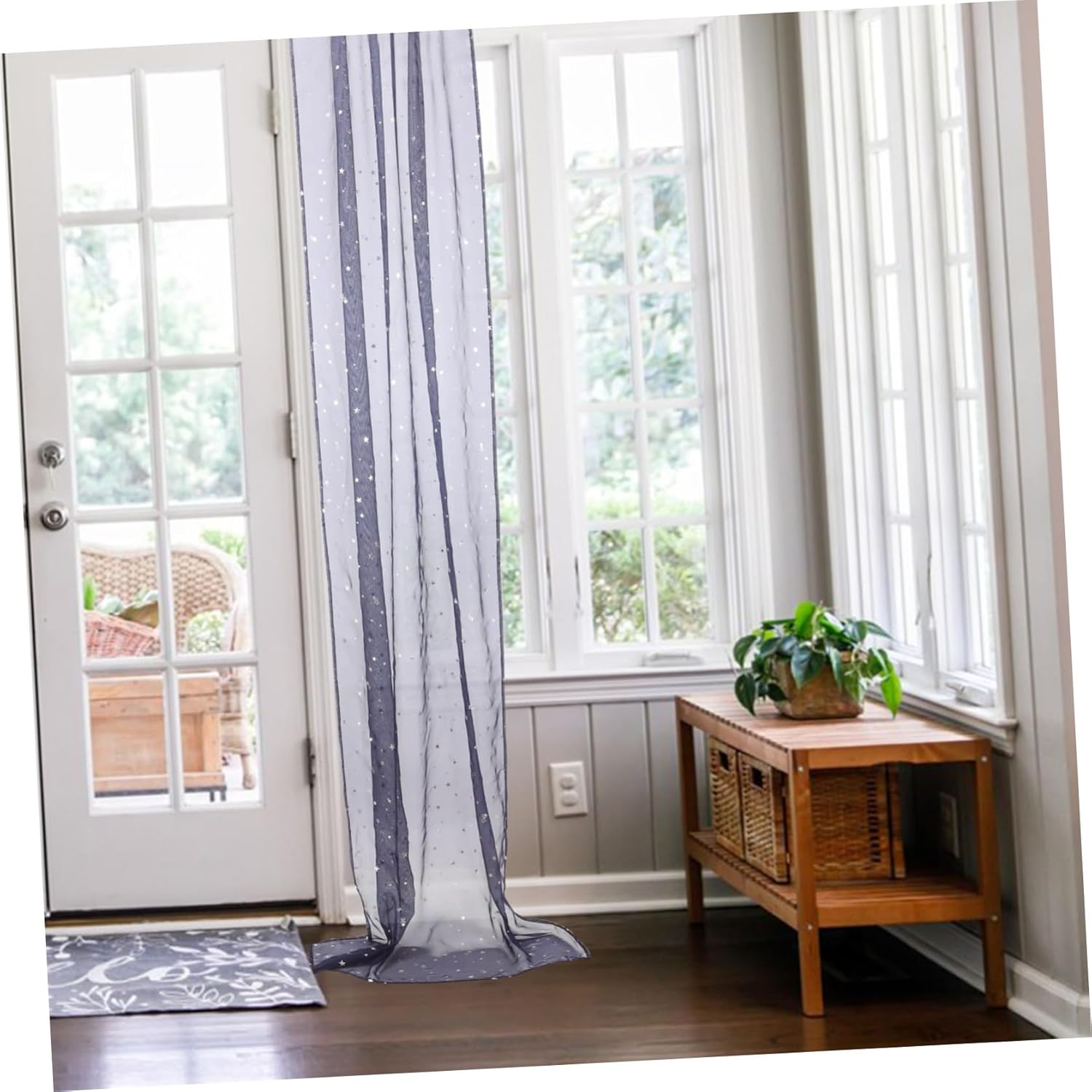 Sheer Star Foil Curtains with Grommets for Bedroom and Living Room