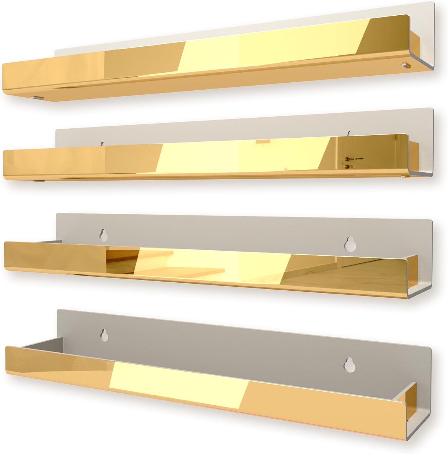 4 Pack 15 Inch Gold Reflective Acrylic Shelves