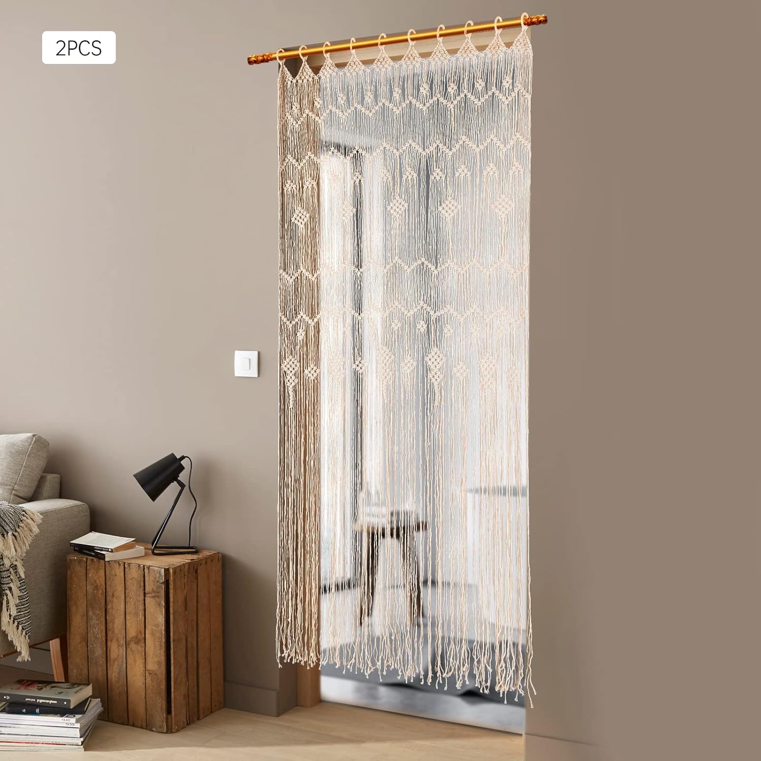 Boho Macrame Curtain 2pcs for Window or Door