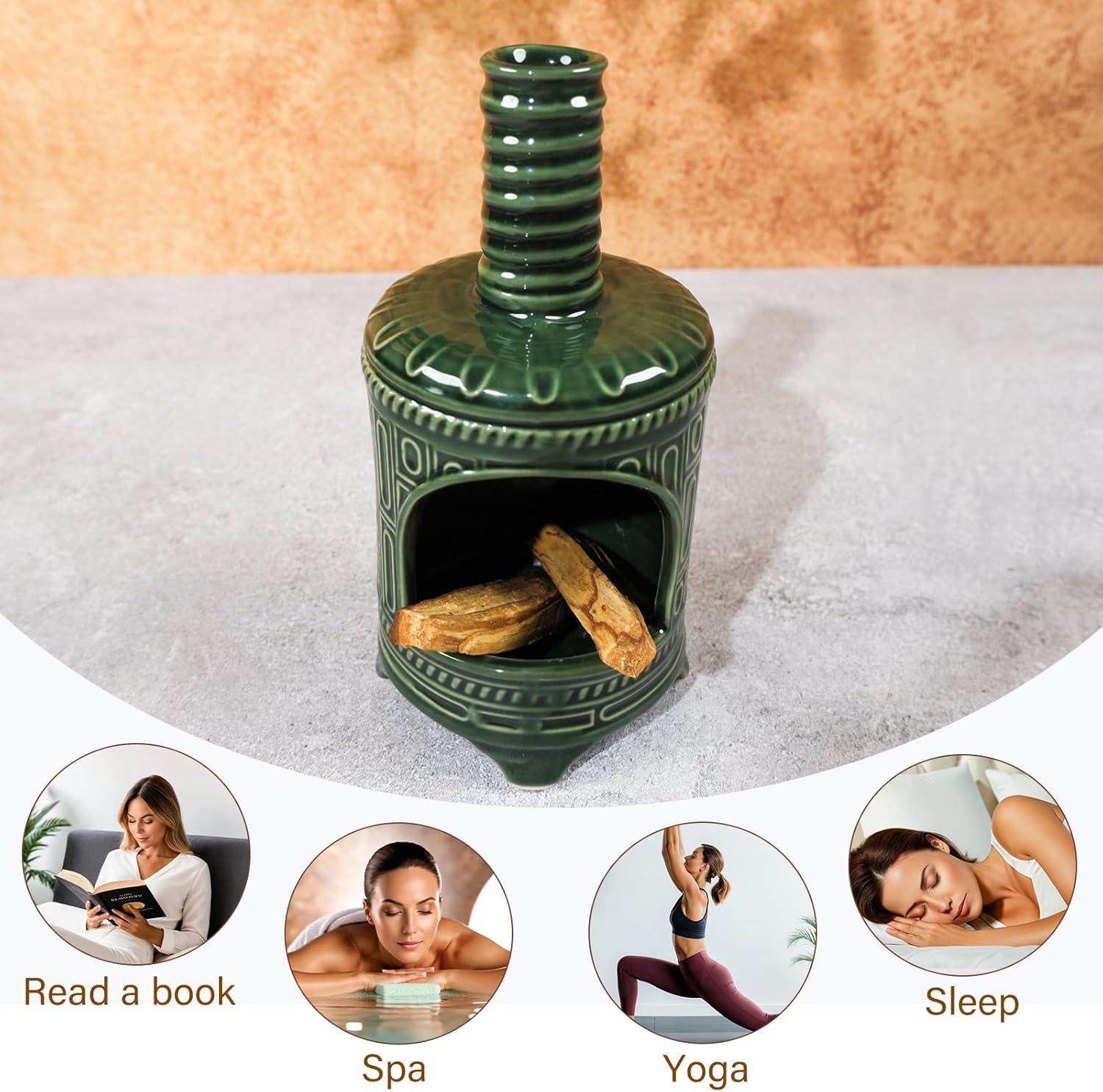 Handmade Ceramic Palo Santo Holder with Mini Chiminea