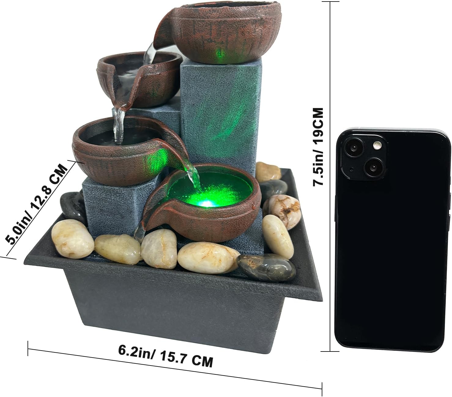 Small Indoor Relaxation Tabletop Fountain with LED Light and Natural Rocks