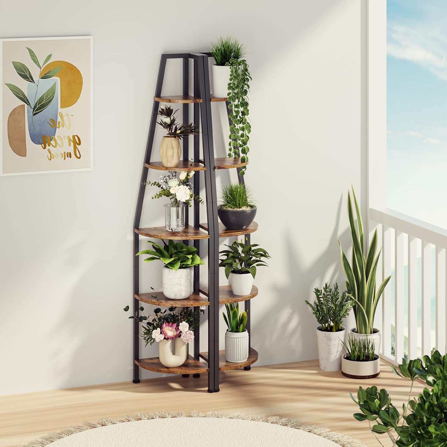 Furnulem 5 Tier Corner Shelf with LED Light