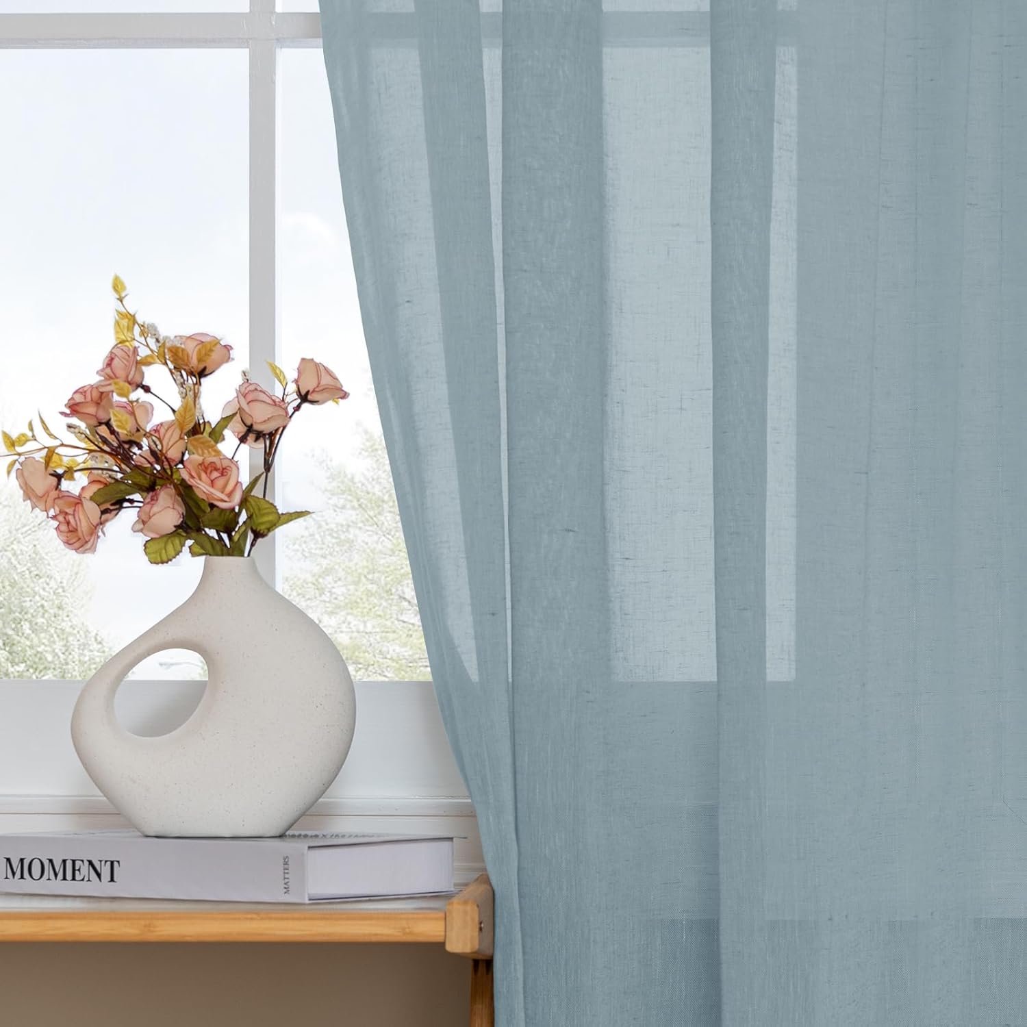 Turquoize Teal Linen French Door Curtains with Tie Back