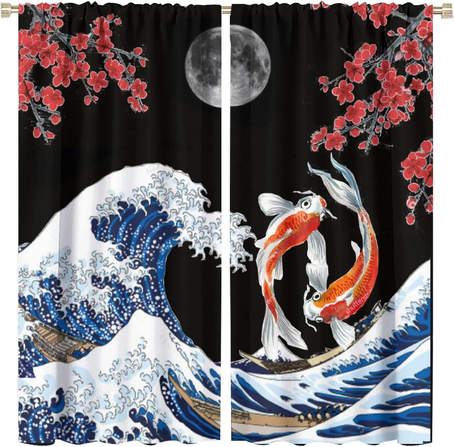 Fantasy Yin Yang Koi Fish Window Curtains 55x63in Blackout