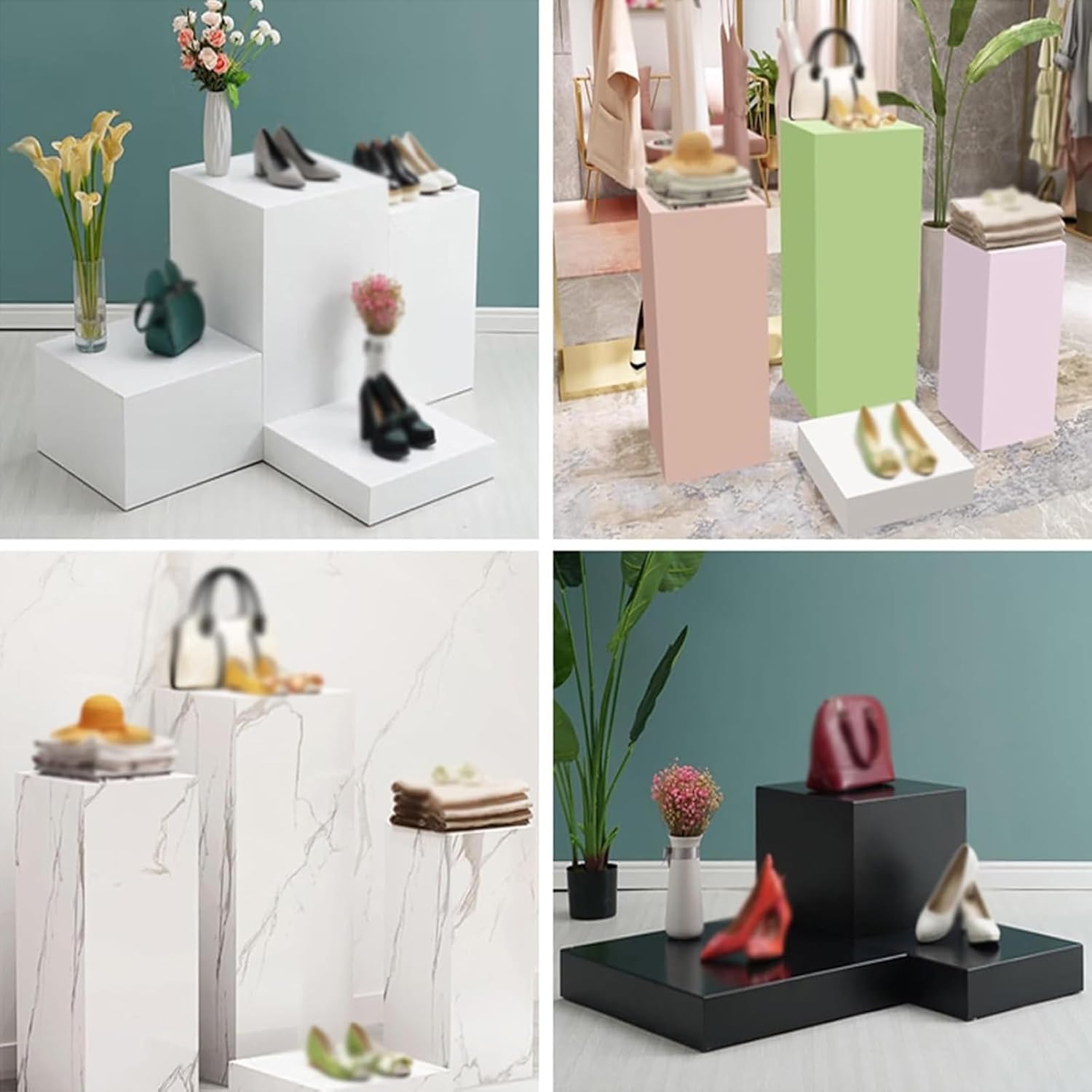 OMESDA Square Pedestal Column Display Stand Black 30x30x20cm