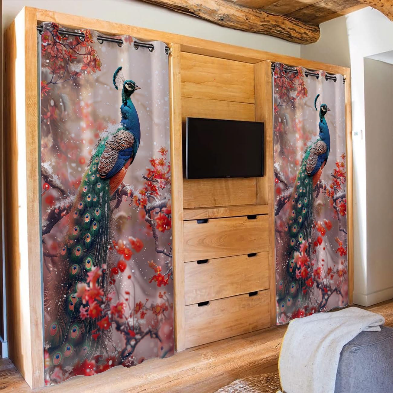 Beautiful Peacock Door Curtain 34x80 Inches 1 Panel
