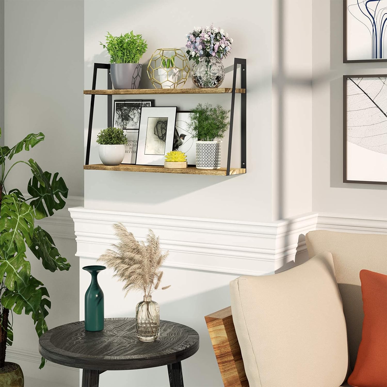 SRIWATANA 2-Tier Floating Wall Shelves Carbonized Black