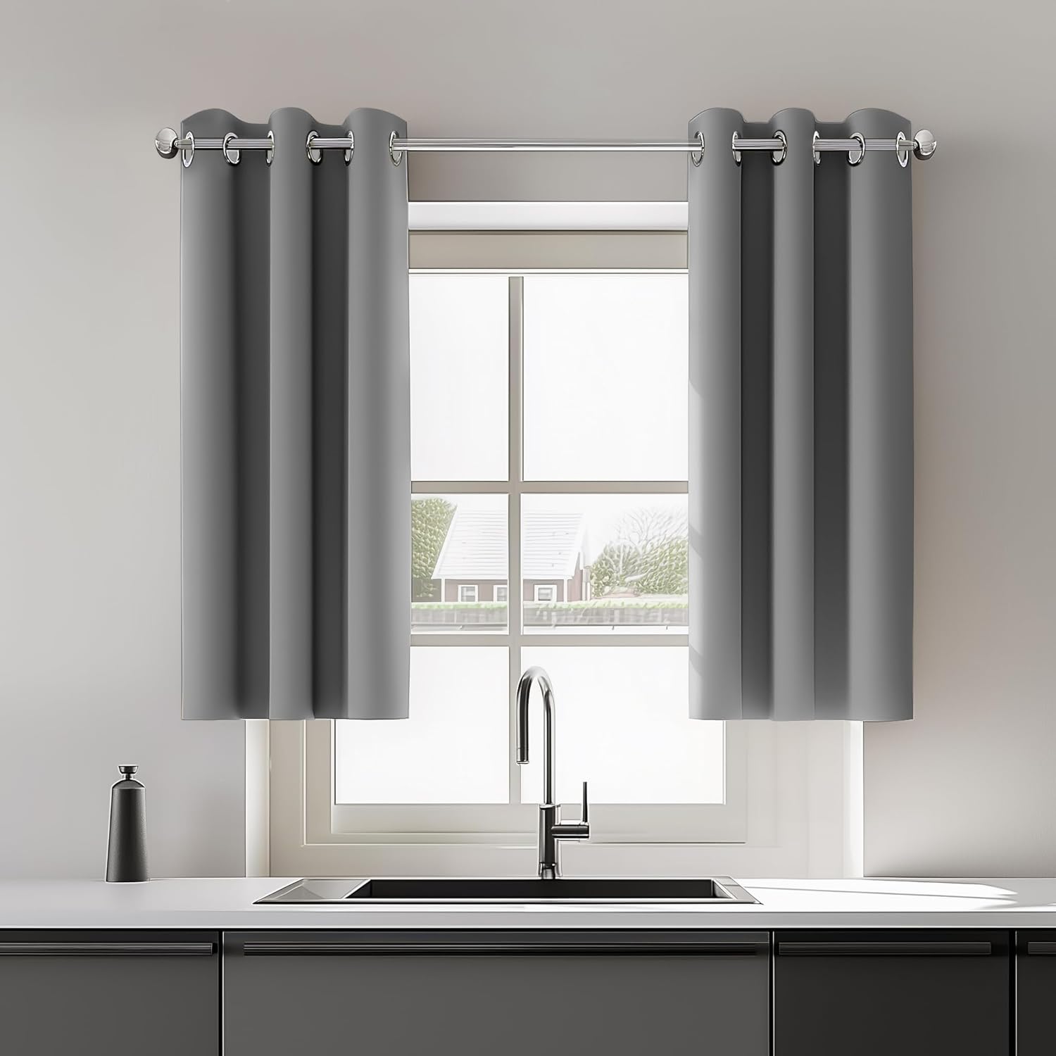 Grey Blackout Curtains for Bedroom 2 Panels Set