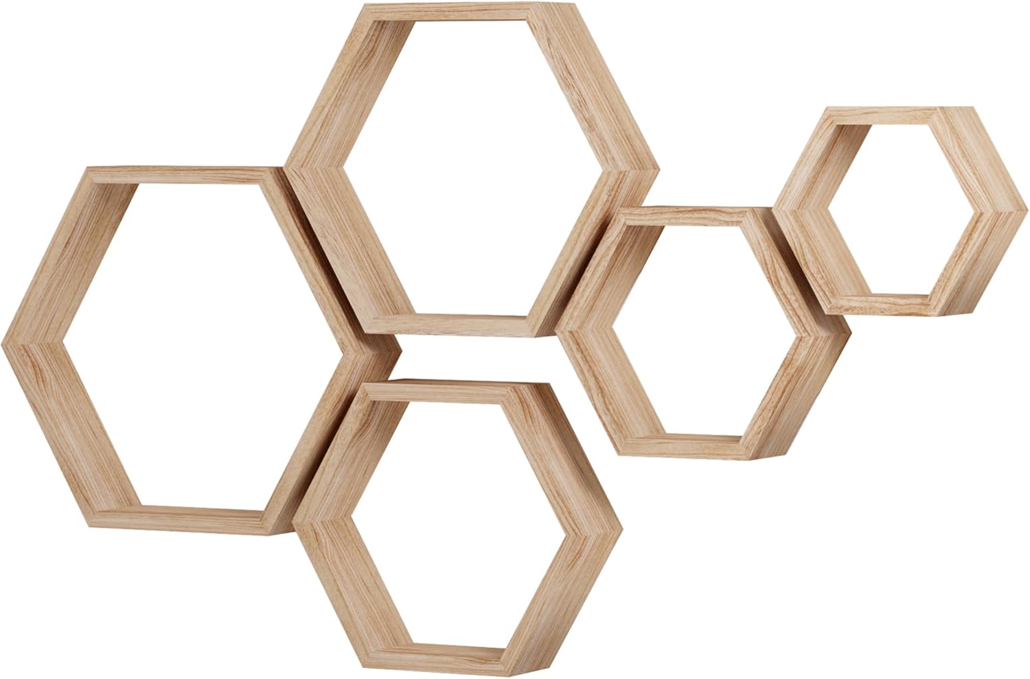 WONFUlity Hexagon Floating Shelf Wall Mount Wood Decor