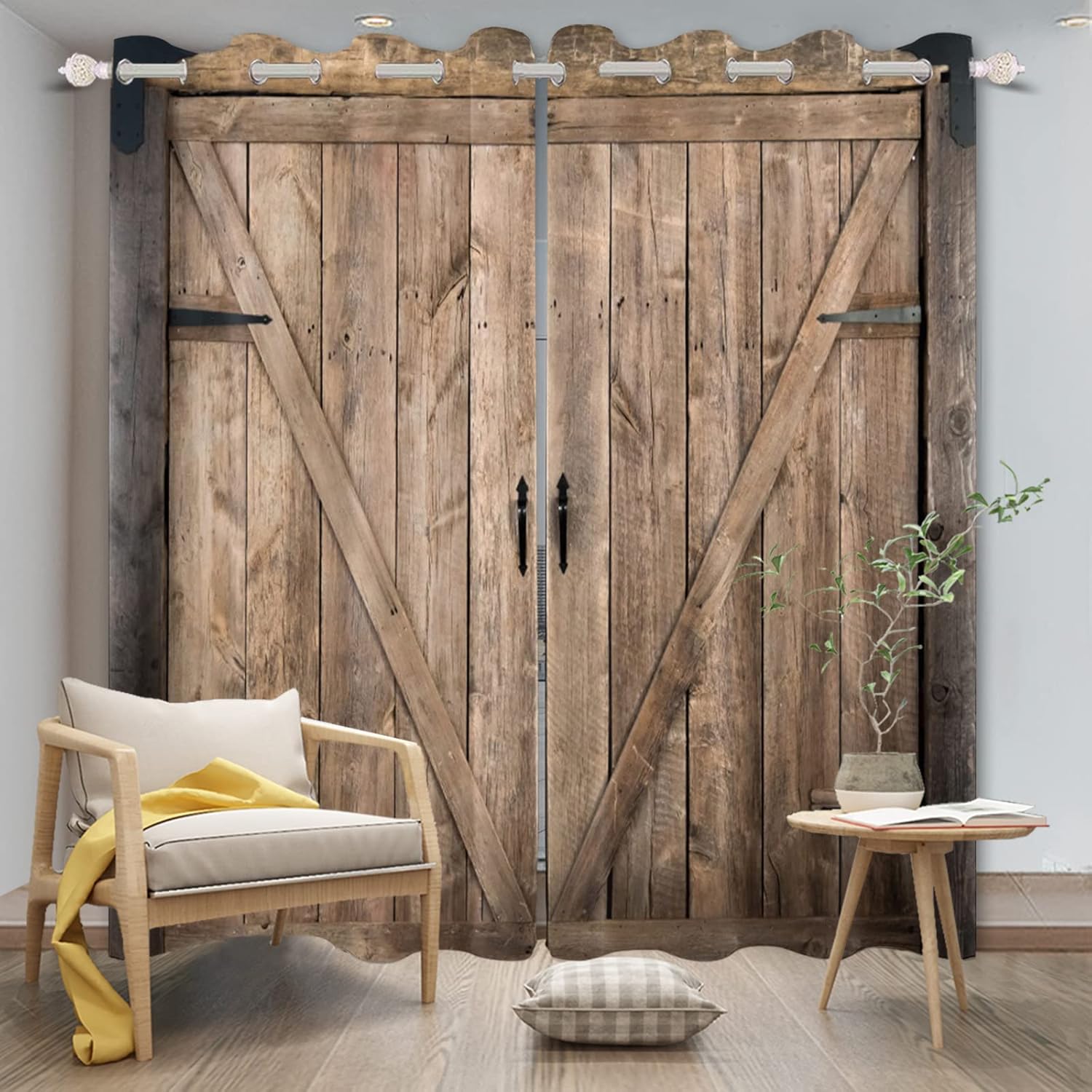 Yeele Rustic Wooden Barn Door Blackout Curtains Set of 2 Panels