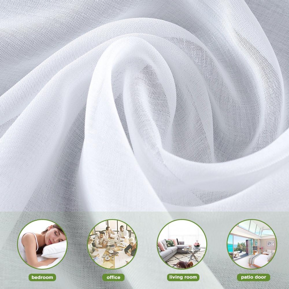 NICETOWN Sheer Curtain Panels for Dining Room 2 Panels White 55x72 Inches
