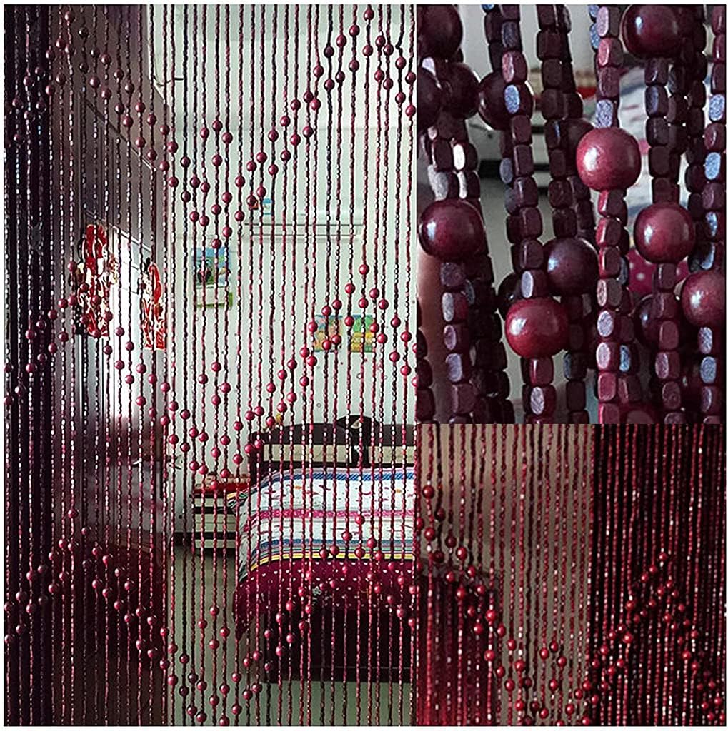 52 String Natural Wood and Bamboo Beaded Curtain Door Divider