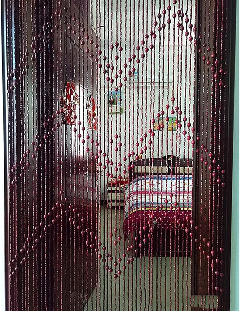 52 String Natural Wood and Bamboo Beaded Curtain Door Divider