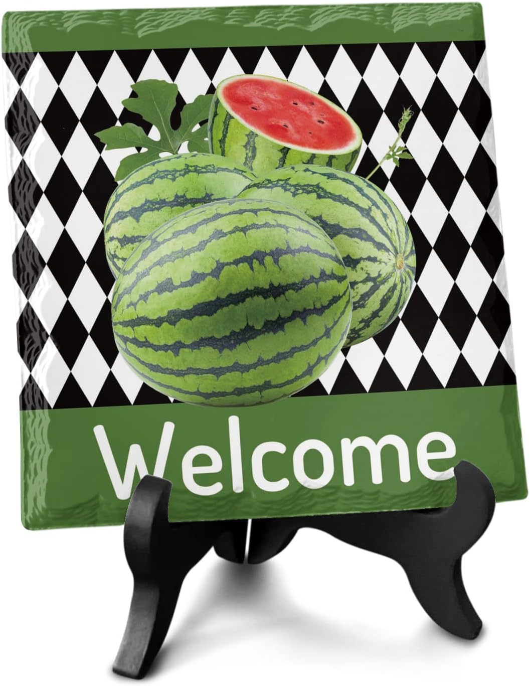 Abstract Diamond Lattice Green Summer Watermelon Desk Ceramic Ornament