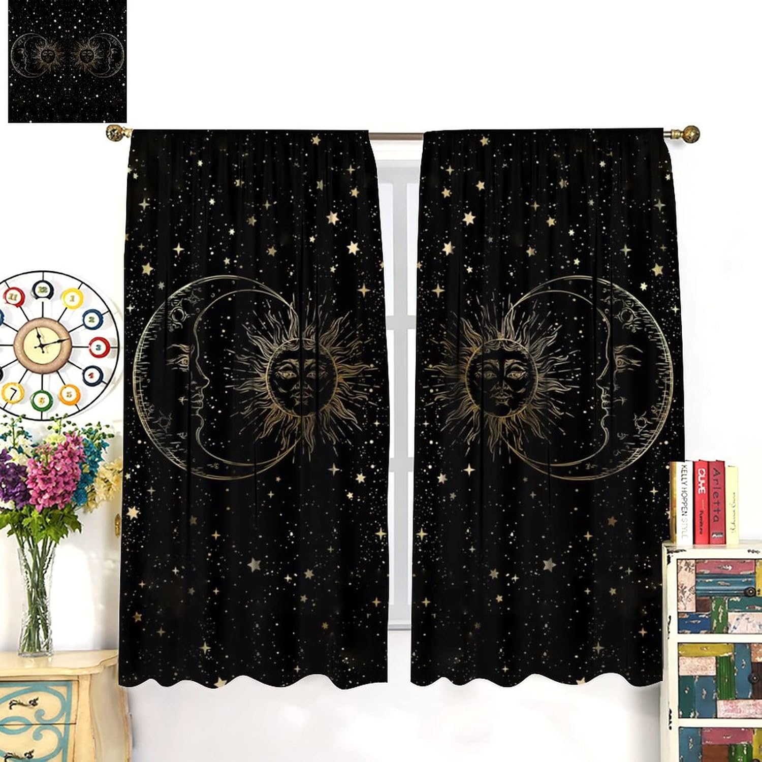 NC Sun Moon Stars Art Curtain 42x45in