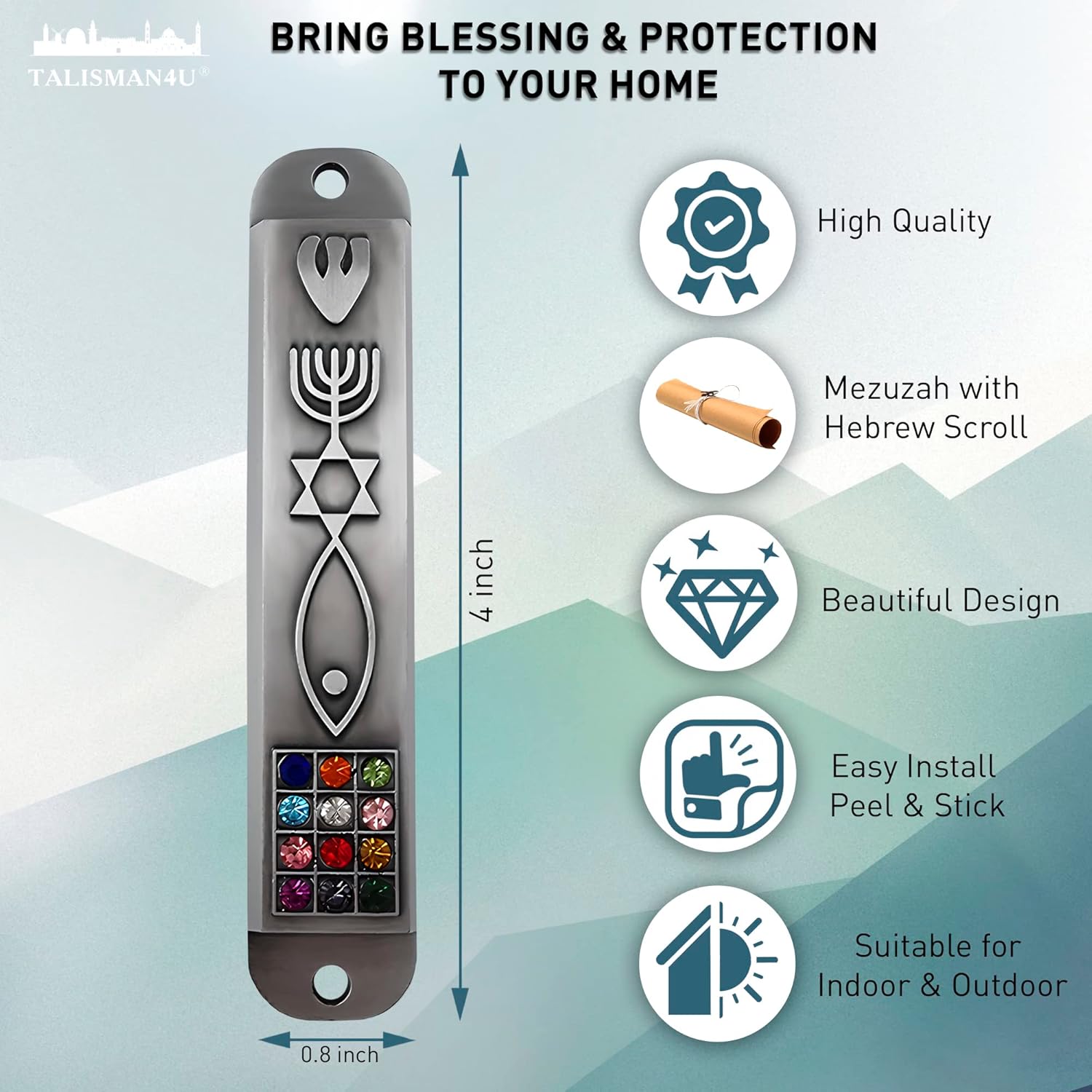 Set of 3 Pewter Mezuzah Cases with Scroll for Door Frame