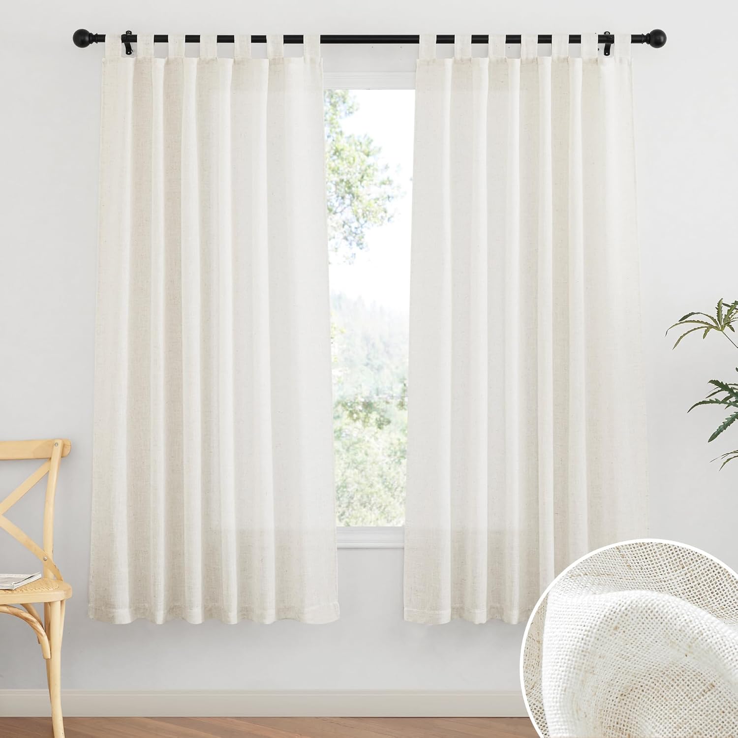 RYB HOME Linen Sheer Curtains - 52 x 72 2 Panels