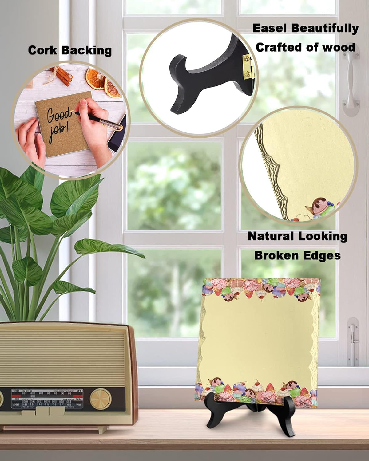 Retro Burlap Ice Cream Ceramic Ornament 63x63