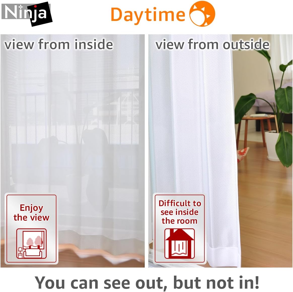 One-Way See Through Privacy Lace Curtains Ninja 2 Panels Set