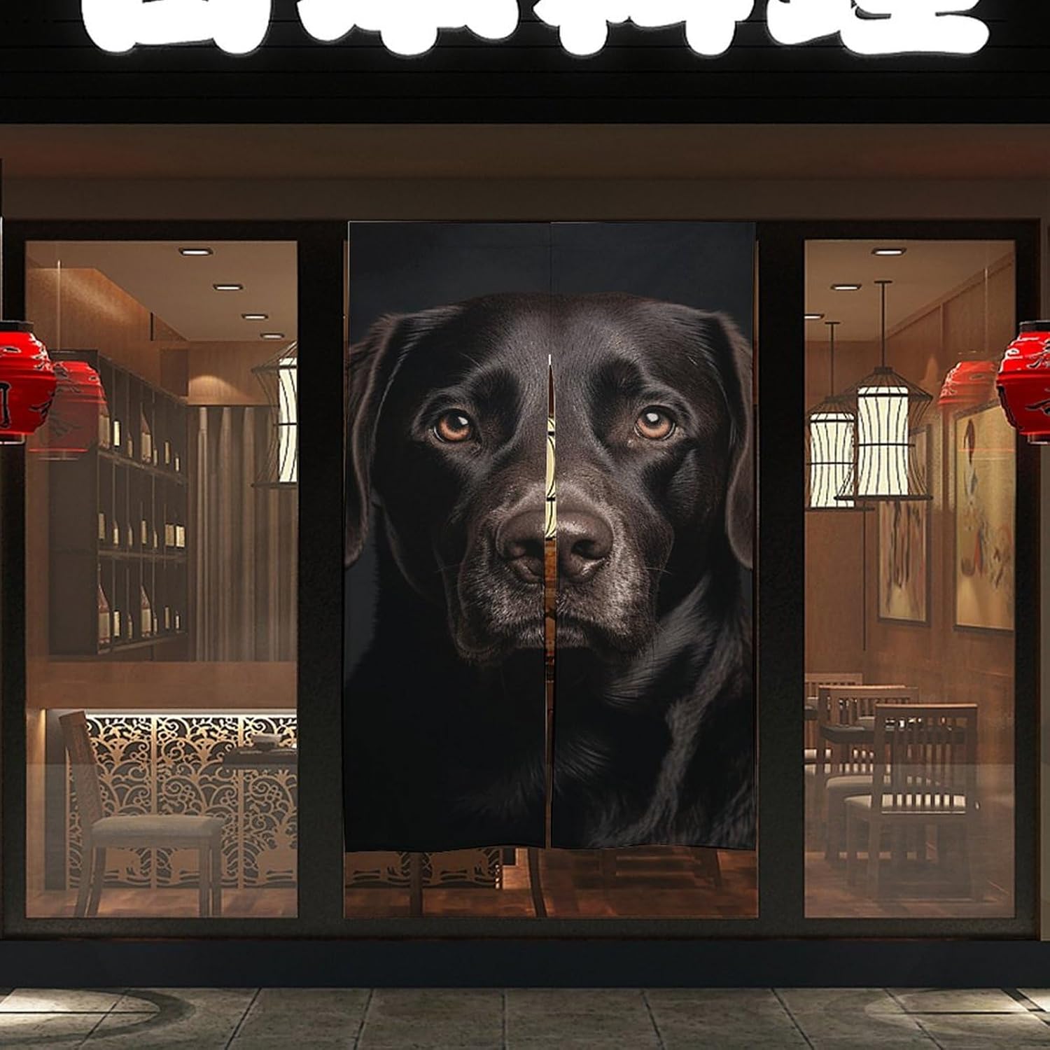 Black Lab Door Curtain Panel 17x57 Inch Split Door Privacy Divider